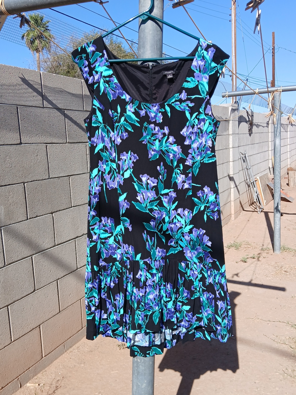 Ann Taylor Floral Scoop Neck Cap-Sleeve Dress